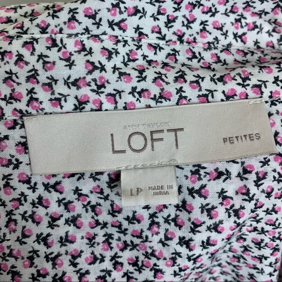 LOFT Ann Taylor Ditsy Floral Cotton Hidden Button Down Blouse Top Large Petite - Picture 7 of 8